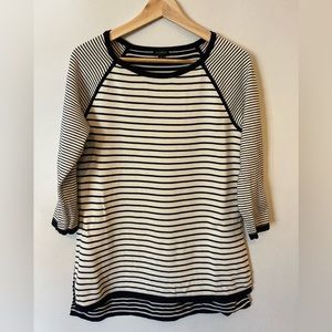 Talbots 3/4 Sleeve Tunic, Navy and Ivory Striped, Size Medium